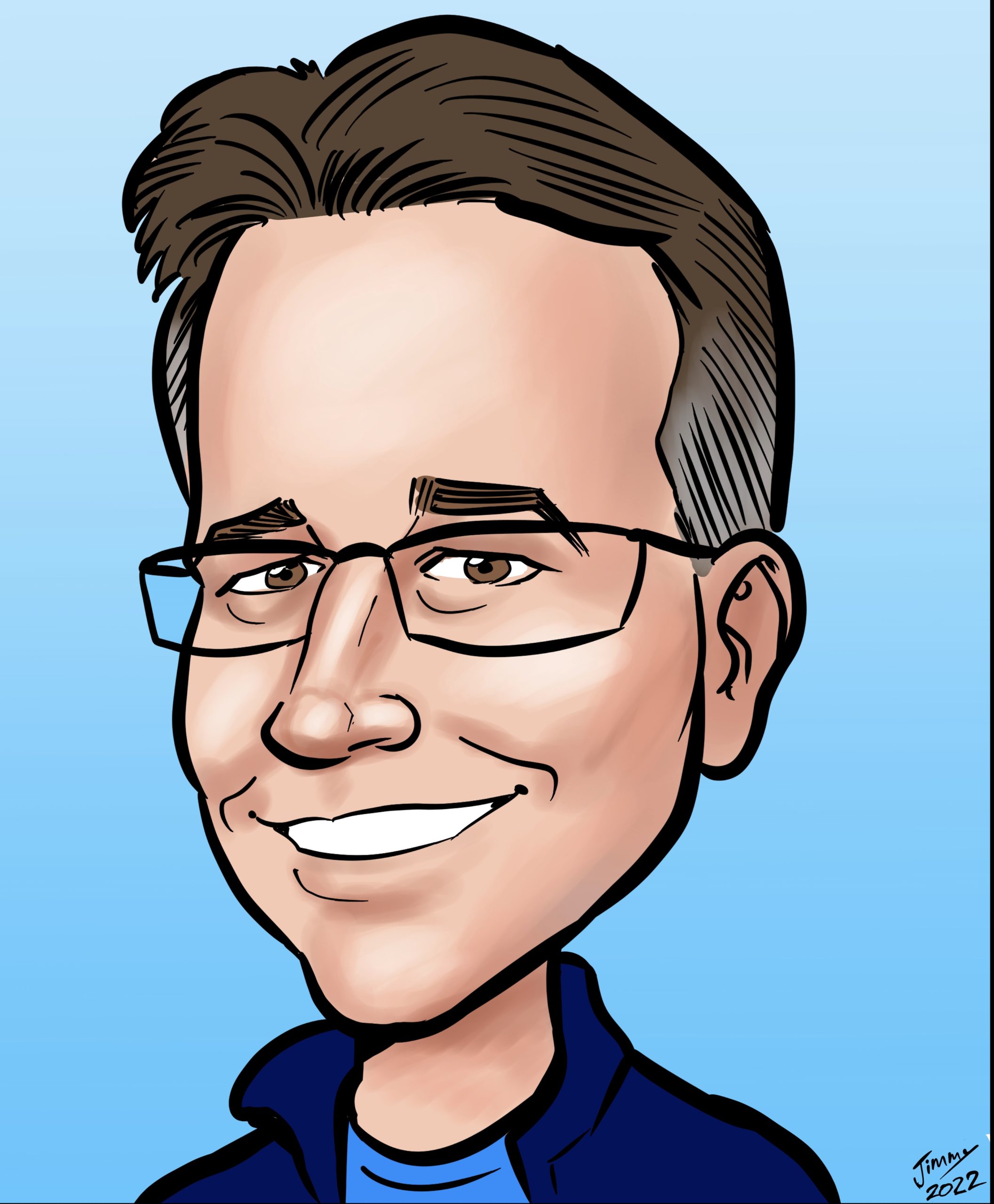 A caricature of Kirk Sullivan Founder TrueNews.